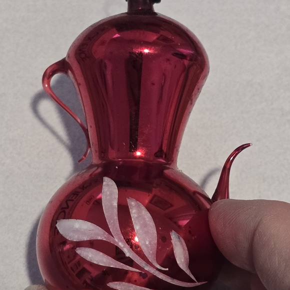 Vtg Lot 2 1950’s Original German Red Painted Mercury Glass Teapot House Ornament - Picture 4 of 15